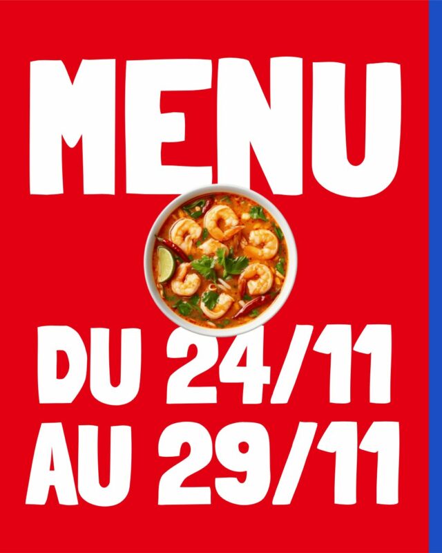 🍽️ Plats de la semaine 🍽️

Pour cette dernière semaine de Novembre, la cheffe vous propose un nouveau plat réconfortant. C'est une soupe thaïlandaise avec de la crevette (Tom Yam Kung/ต้มยำกุ้ง). 
N'hésitez pas à venir l'essayer.

#FoodBordeaux #TakeAway #Asianfood #VietFoodLovers #Thailandfood #Noodleslovers #VeggieBordeaux #bieresbordeaux #Foodporn #Menu #TraiteurMaison #PlatDuJour #CateringLife #MenuDeLaSemaine #CuisineMaison #brugesmaville