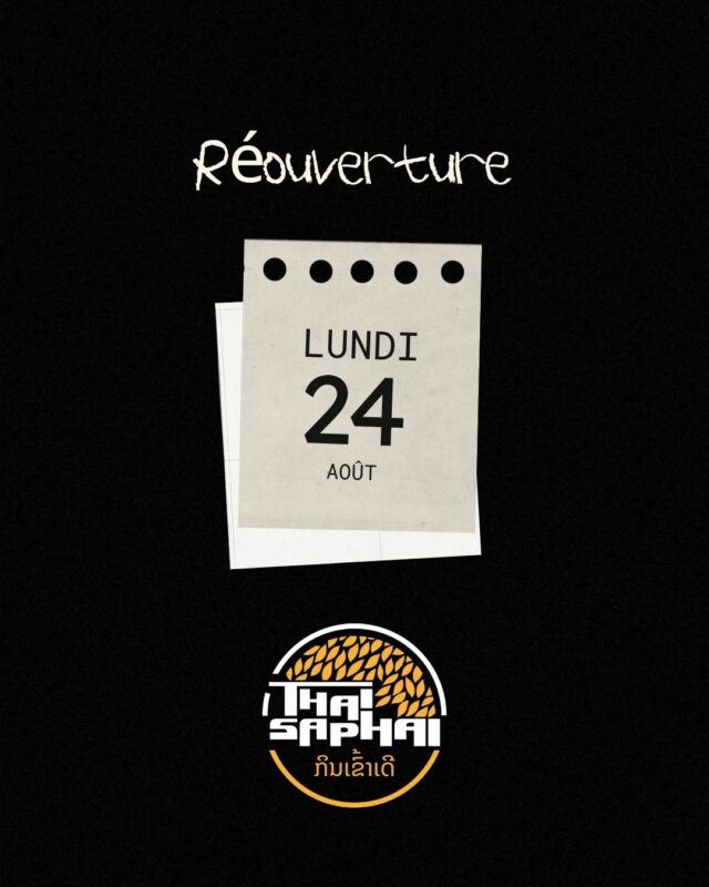 🎉 Réouverture lundi 24 août 2026 🎉

Bonjour à toutes et à tous,

Thai Saphai rouvre ses portes dès le lundi 24 août 2026 à 11h30.
Nous mettrons la carte de la rentrée prochainement.

Toute l'équipe Thai Saphai vous souhaite une bonne fin de semaine.

#FoodBordeaux #TakeAway #Asianfood #VietFoodLovers #Thailandfood #Noodleslovers #VeggieBordeaux #bieresbordeaux #Foodporn #Menu #TraiteurMaison #rentrée #CateringLife #MenuDeLaSemaine #CuisineMaison